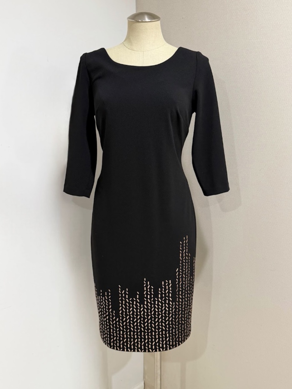 Calvin Klein Women's Black 3/4 Sleeve Gold Studs Detail Sheath Dress Size 10